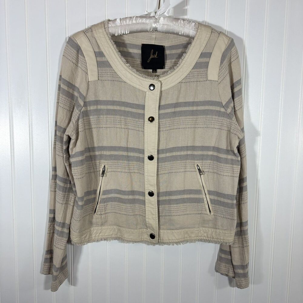 Jack BB Dakota Womens Striped Linen Blazer Jacket Size L Neutral Chic Coastal